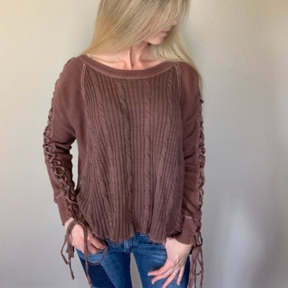 Free People Chocolate Lace Up Thermal Sweater